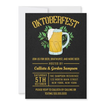artsy yellow black bear leaves oktoberfest party invitation