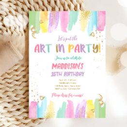 Small Arty In Party Brushes Craft Painting Girl Birthday Invitation Front View