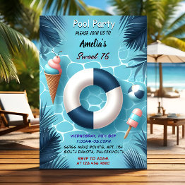 Small As Boy Fun Teen Adult Pool Party Sweet 16 Birthday Invitation Front View