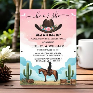 as fun barn hat farm film usa cowboy gender reveal invitation