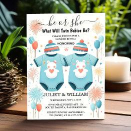 Small As Games Oh Baby Joint Dual Two Twin Gender Reveal Invitation Front View