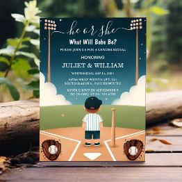 Small As Team Ball Game Pitch Fun Baseball Gender Reveal Invitation Front View