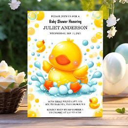Small As Toy Pool Foam Bash Twin Rubber Duck Baby Shower Invitation Front View