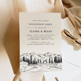 Small Ash Black | Mountain Sketch Engagement Party Invitation Front View