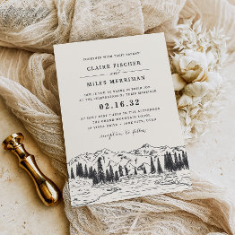 Small Ash Black | Mountain Sketch Wedding Invitation Front View