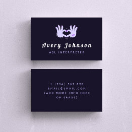 Small Asl Interpreter Sign Language Cool Dark Purple Fun Business Invitations Front View