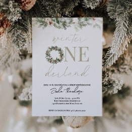 Small Aspen Winter Onederland 1st Birthday Invitation Front View