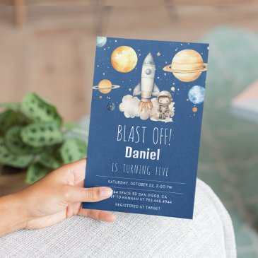 astronaut outer space rocket any age boy birthday invitation