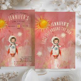 Small Astronaut's First Trip Around The Sun Birthday Invitation Front View