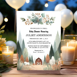 Small At Fun Wild Mother To Be Wood Woodland Baby Shower Invitation Front View