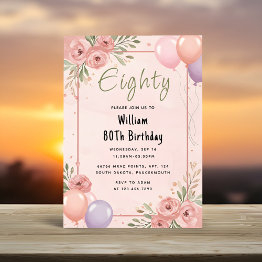 Small At Retro Fun Adult Humor Happy Chic 80th Birthday Invitation Front View