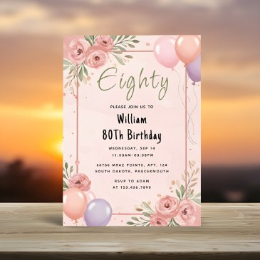 at retro fun adult humor happy chic 80th birthday invitation