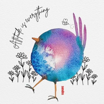 attitude is everything  watercolor bird art invitations