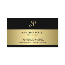 Small Attractive Black And Gold Monogram Plain Modern Business Invitations Front View