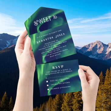 aurora borealis sweet 16 pretty northern lights a all in one invitation