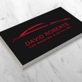 Small Auto Detailing Car Wash Automotive Black & Red Business Invitations Front View