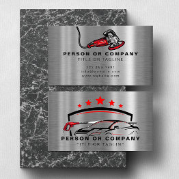 Small Auto Detailing Logo Mobile Car Wash Faux Metal Business Invitations Front View