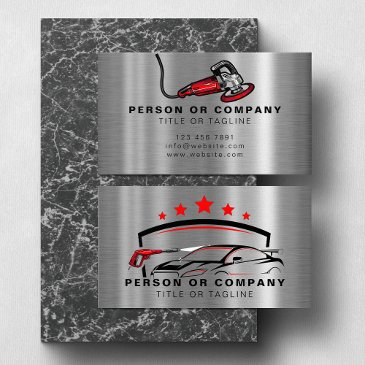 auto detailing logo mobile car wash faux metal business invitations