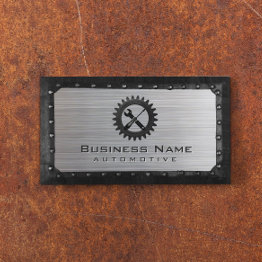 Small Auto Repair Professional Metal Framed Automotive Business Invitations Front View