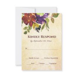 Small Autumn Floral Purple Burnt Orange Yellow Wedding R Rsvp Invitations Front View