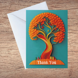 Small Autumn Orange Tree Quilling Illustration Thank You Holiday Invitations Front View