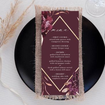 autumn romance gold frame burgundy wedding menu
