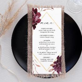Small Autumn Romance Gold Frame Burgundy Wedding Menu Front View