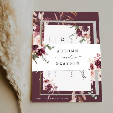 autumn romance watercolor floral wedding invitation belly band