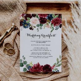 Small Autumn Rustic Dazzling Burgundy Wedding Breakfast Invitation Front View