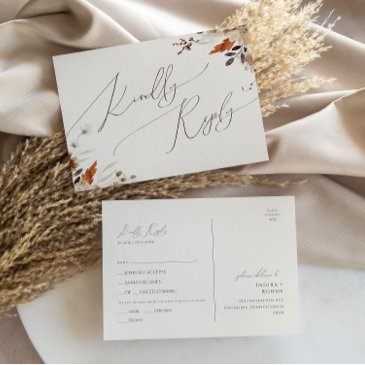 autumn wildflower beige menu choice rsvp postinvitations