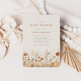 Small Autumn Wildflower Field Baby Shower Invitation Front View