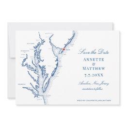 Small Avalon Nj Map Elegant Navy Blue Wedding Save The Date Front View