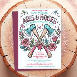 Small Axes & Roses - Axe Throwing Bachelorette Party Invitation Front View