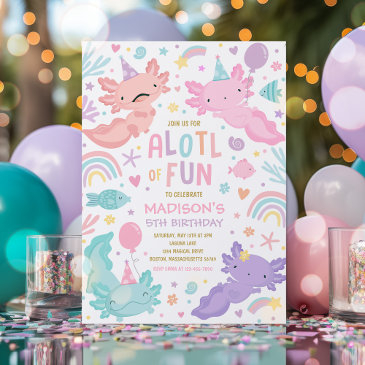 axolotl pink girl party alotl fun birthday party invitation