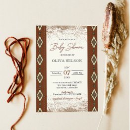 Small Aztec Western Baby Shower Invite, Rustic Boho Invitation Front View