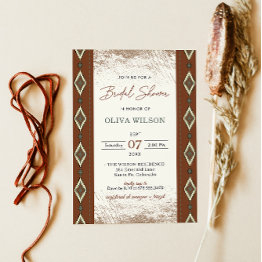 Small Aztec Western Bridal Shower Invite, Rustic Boho Invitation Front View