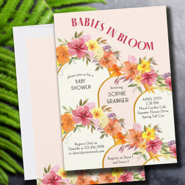 babies in bloom floral gold arch twins baby shower invitation