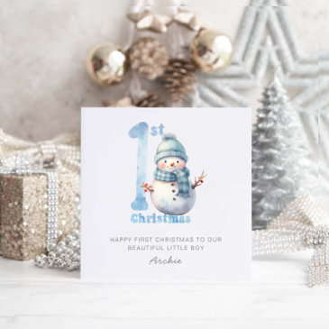 baby 1st christmas cute snowman holiday invitations