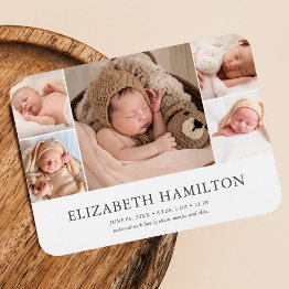 Small Baby Birth Announcement Elegant Photo Magnet Front View
