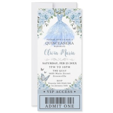 baby blue floral gown dress quinceañera vip ticket invitation