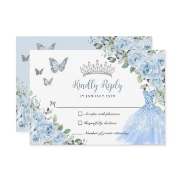 baby blue floral princess dress silver quinceañera rsvp invitations
