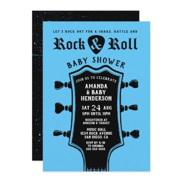 baby blue rock and roll guitar baby shower invitation