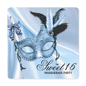 baby blue sweet 16 masquerade party invitation