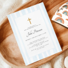 Small Baby Blue Watercolor Baptism Invitation Front View