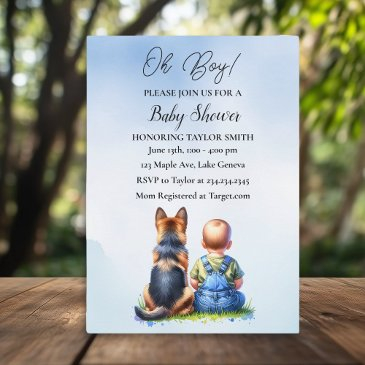 baby boy and his german shepherd puppy baby shower invitation