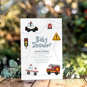 baby boy cars cute and modern baby shower invitation