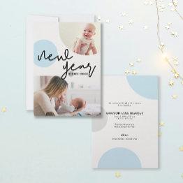Small Baby Boy Photos New Year New Beginnings Blue Announcement Front View