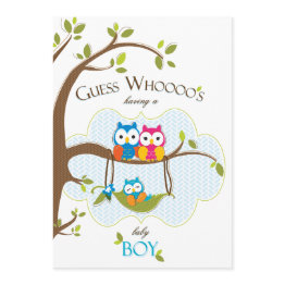 Small Baby Boy Shower Invitation - Owl Family Front View