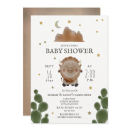 Small Baby Buffalo Mountain Cactus Stars Baby Shower Invitation Front View