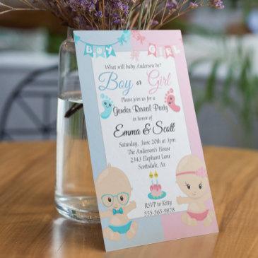 baby cute pink blue gender reveal party invitation